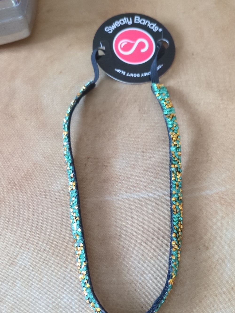 Sweaty Bands 1/4 Inch Teal and Gold Glitter Headband Velvet Lined